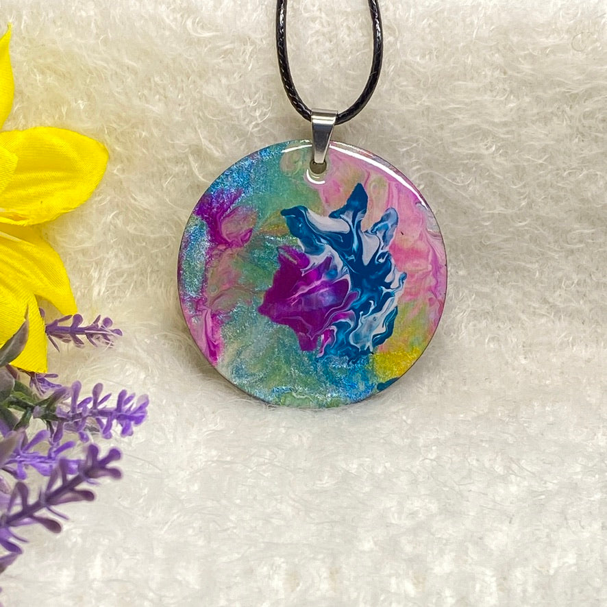 Hand Painted Iridescent Pendant Necklace