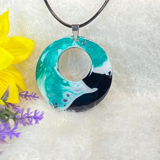 Hand Painted Iridescent Center Hollow Pendant Necklace