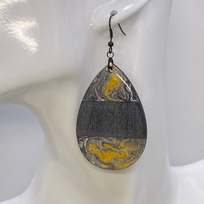 Hand Painted Tear Drop Color Block Iridescent Dangle Pendant Earrings