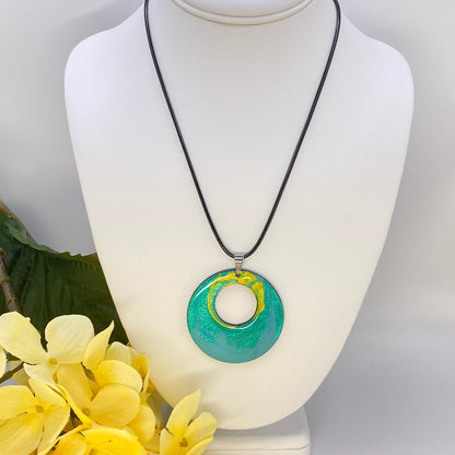 Hand Painted Iridescent Center Hollow Pendant Necklace