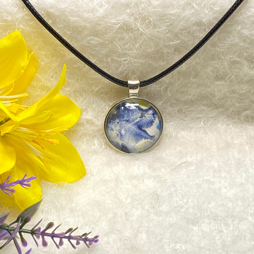 Hand Painted Glass Cabochon Round Bezel Pendant Necklace