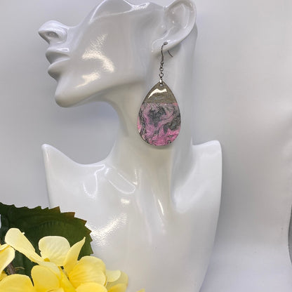 Hand Painted Tear Drop Color Block Iridescent Dangle Pendant Earrings