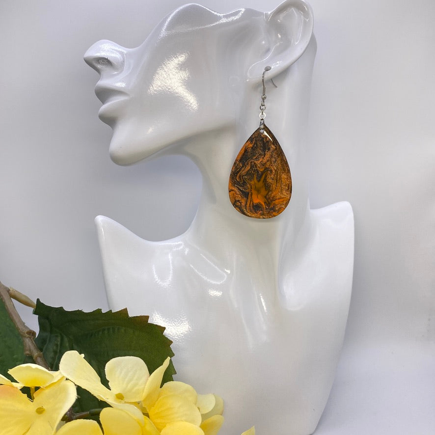 Hand Painted Tear Drop Iridescent Dangle Pendant Earrings