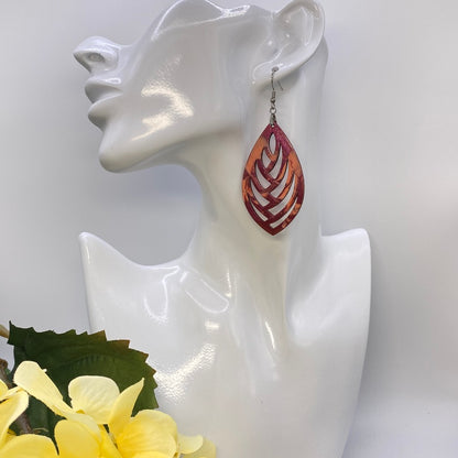 Hand Painted Geometric Cut Out Iridescent Dangle Pendant Earrings