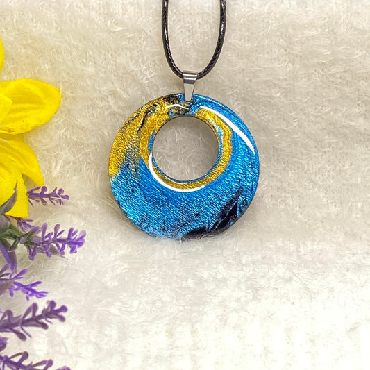 Hand Painted Iridescent Center Hollow Pendant Necklace