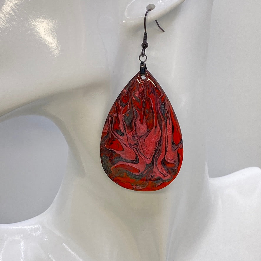 Hand Painted Tear Drop Iridescent Dangle Pendant Earrings