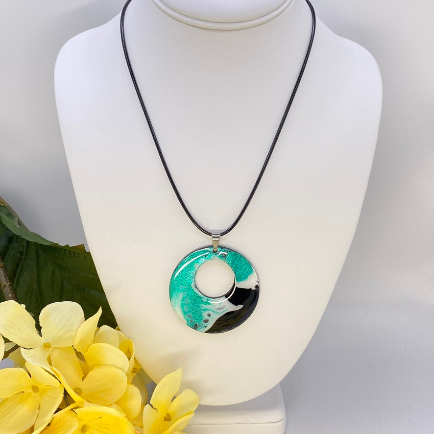 Hand Painted Iridescent Center Hollow Pendant Necklace