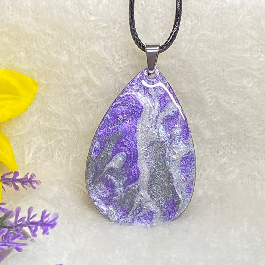 Hand Painted Iridescent Tear Drop Pendant Necklace