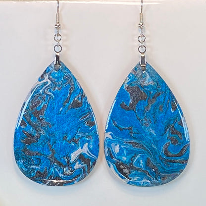 Hand Painted Tear Drop Iridescent Dangle Pendant Earrings