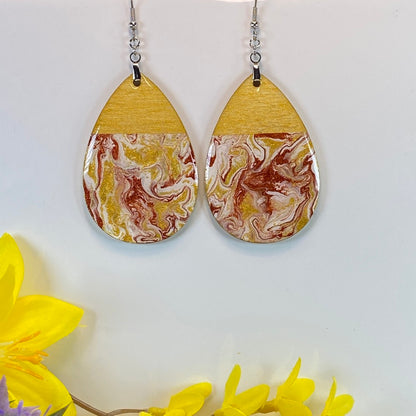 Hand Painted Tear Drop Color Block Iridescent Dangle Pendant Earrings