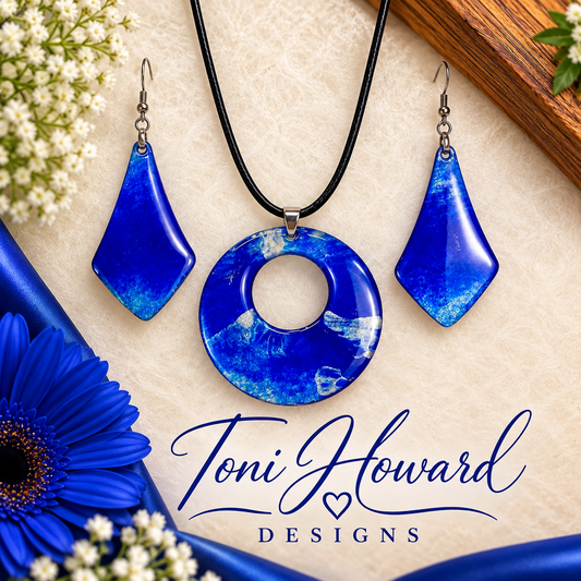 Hand Painted Iridescent Center Hollow Pendant Necklace and Earring Set
