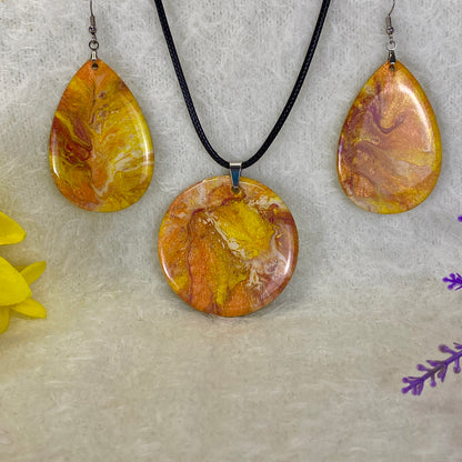 Hand Painted Iridescent Pendant Necklace And Earring Set