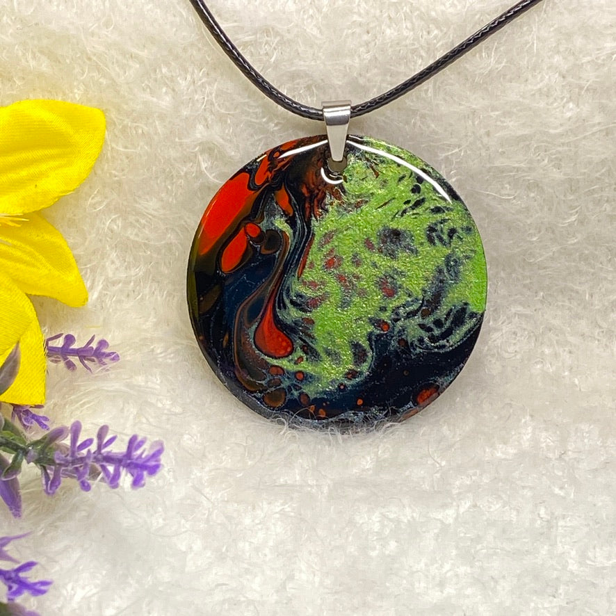 Hand Painted Iridescent Pendant Necklace