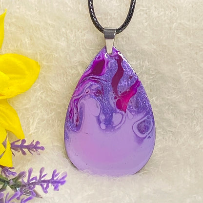 Hand Painted Iridescent Tear Drop Pendant Necklace