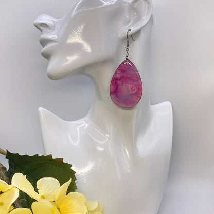 Hand Painted Tear Drop Iridescent Dangle Pendant Earrings