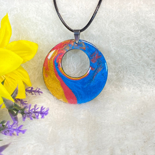 Hand Painted Iridescent Center Hollow Pendant Necklace