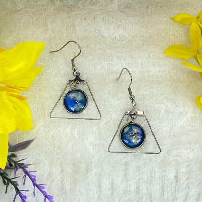 Hand Painted Glass Cabochon Gem Bezel Earrings