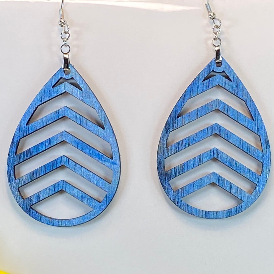 Hand Painted Tear Drop Cut Out Iridescent Dangle Pendant Earrings