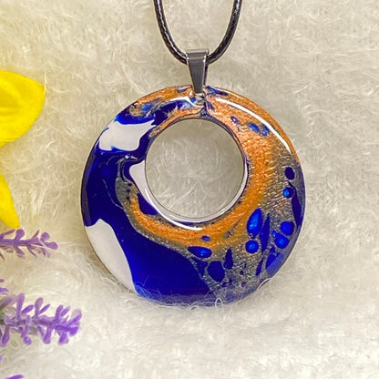 Hand Painted Iridescent Center Hollow Pendant Necklace