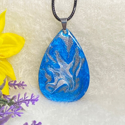 Hand Painted Iridescent Tear Drop Pendant Necklace