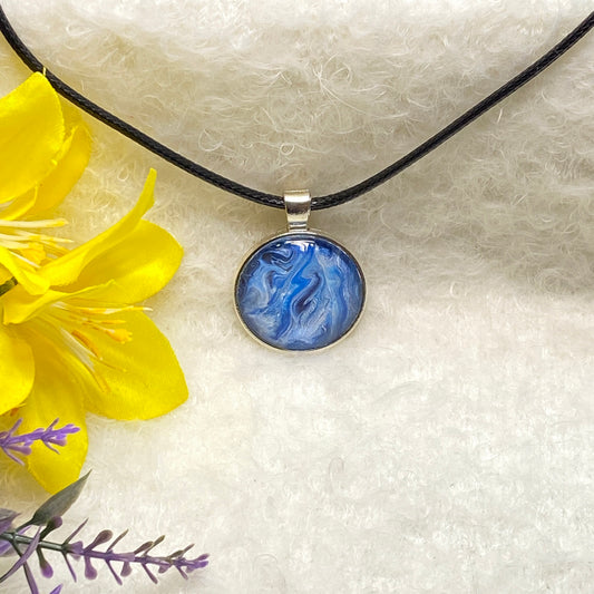 Hand Painted Glass Cabochon Round Bezel Pendant Necklace