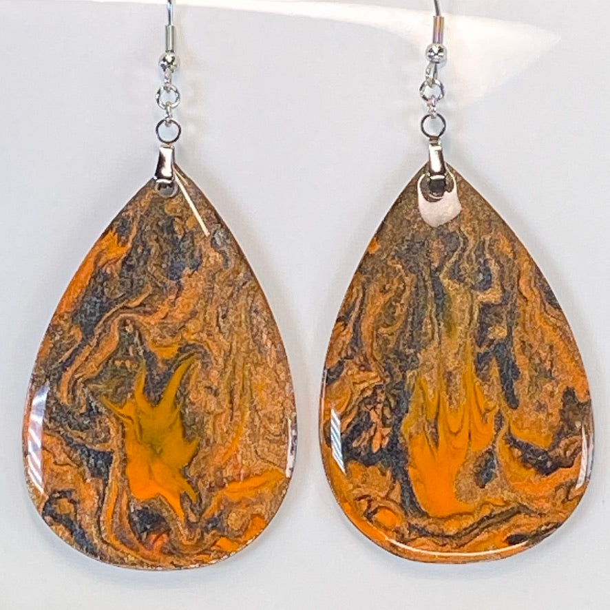 Hand Painted Tear Drop Iridescent Dangle Pendant Earrings