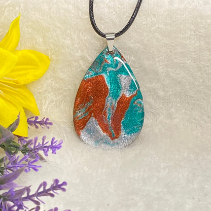 Hand Painted Iridescent Tear Drop Pendant Necklace