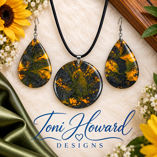 Hand Painted Iridescent Pendant Necklace And Earring Set