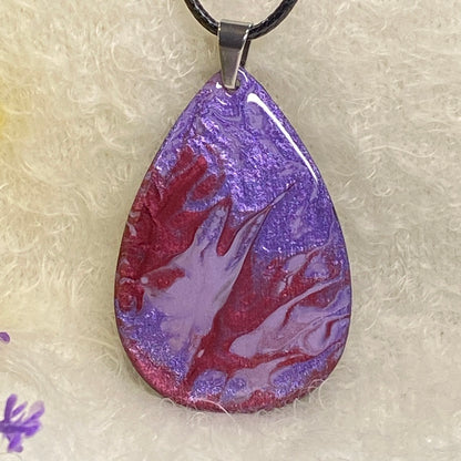 Hand Painted Iridescent Tear Drop Pendant Necklace