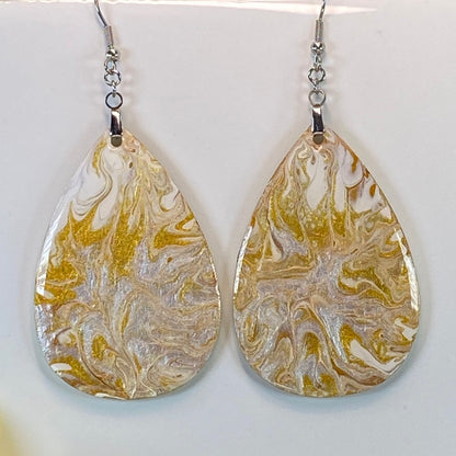 Hand Painted Tear Drop Iridescent Dangle Pendant Earrings