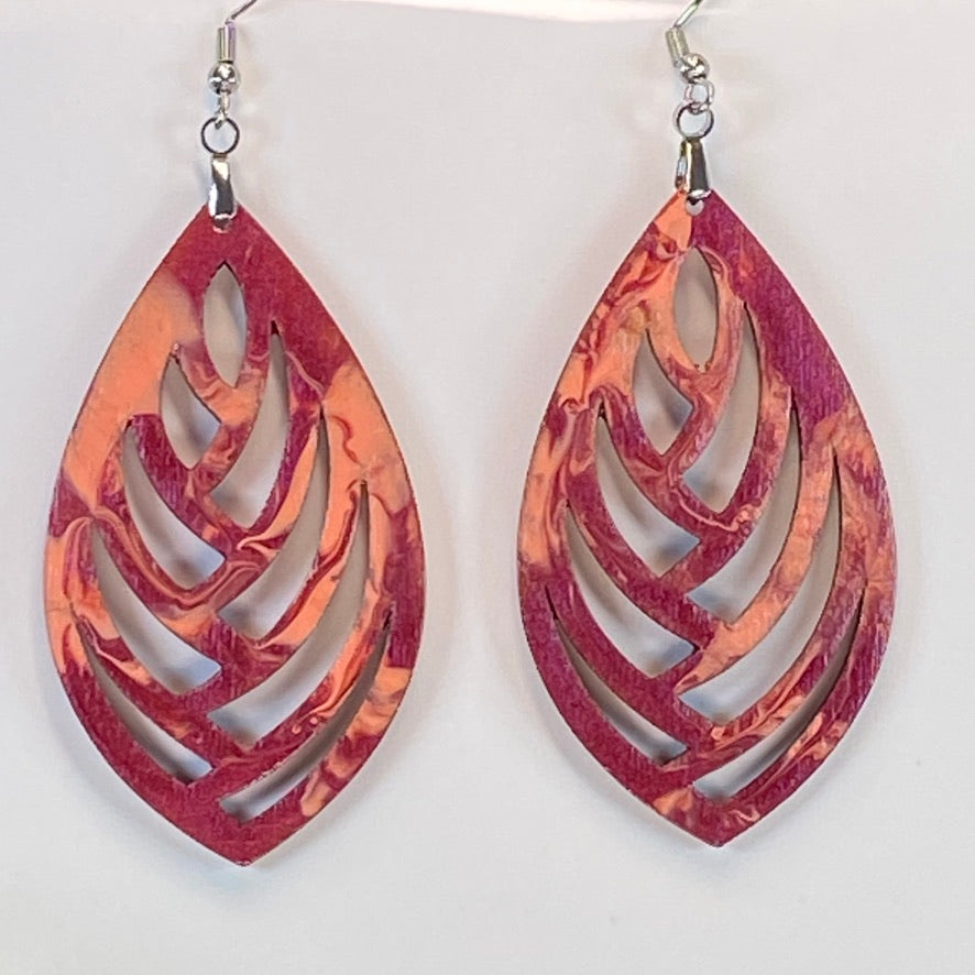 Hand Painted Geometric Cut Out Iridescent Dangle Pendant Earrings