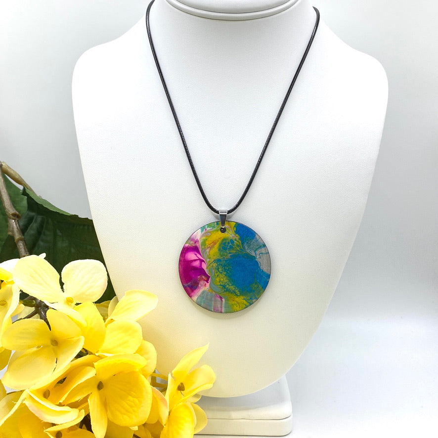 Hand Painted Iridescent Pendant Necklace