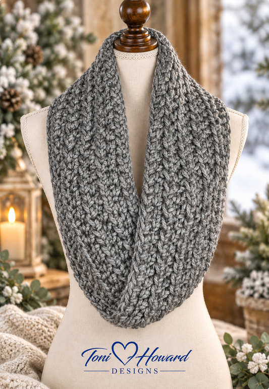 Handmade Gray Crochet Infinity Scarf – Women's Fashion Accessory