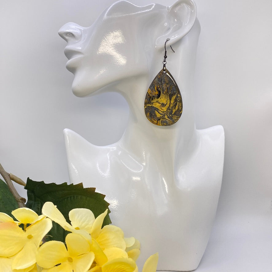 Hand Painted Tear Drop Iridescent Dangle Pendant Earrings