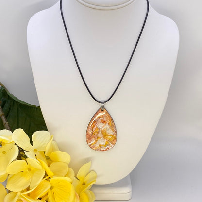 Hand Painted Iridescent Tear Drop Pendant Necklace