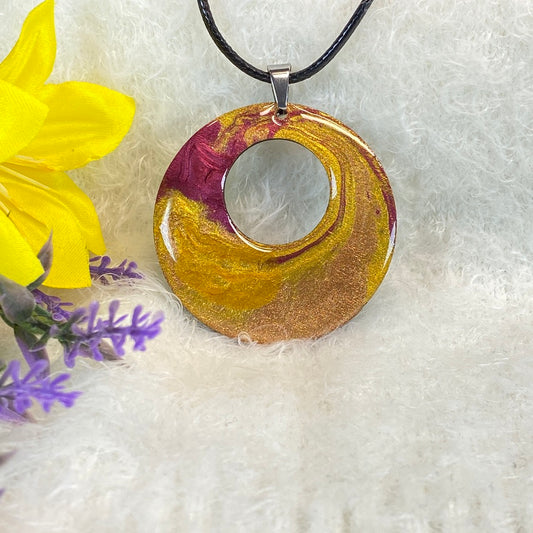 Hand Painted Iridescent Center Hollow Pendant Necklace