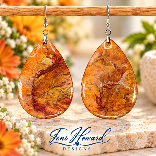 Hand Painted Tear Drop Iridescent Dangle Pendant Earrings