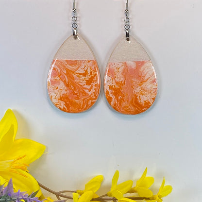 Hand Painted Tear Drop Color Block Iridescent Dangle Pendant Earrings