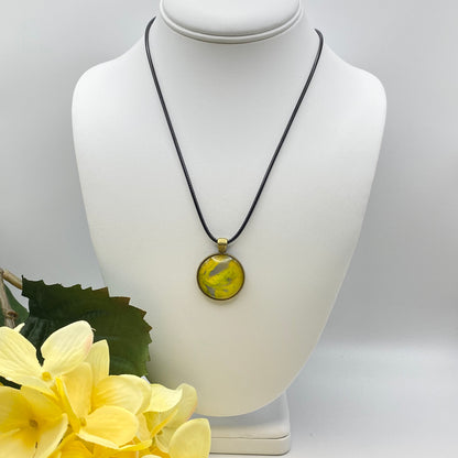 Hand Painted Glass Cabochon Round Bezel Pendant Necklace