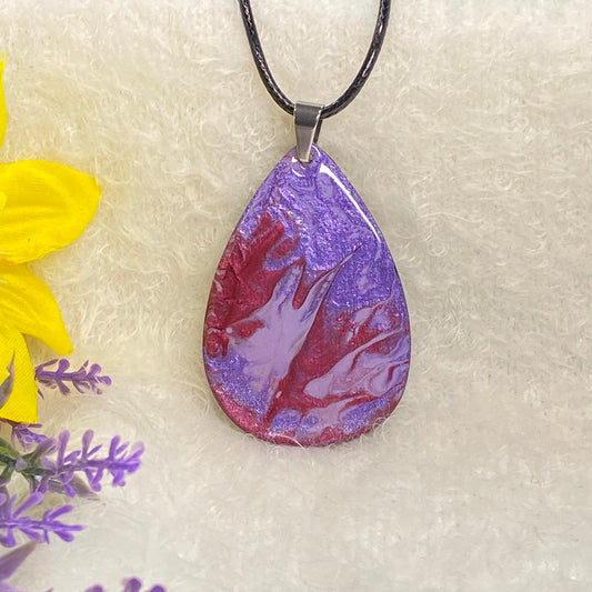 Hand Painted Iridescent Tear Drop Pendant Necklace