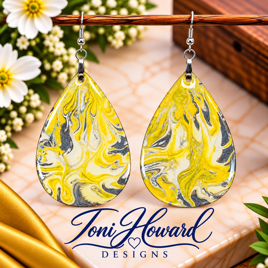 Hand Painted Tear Drop Iridescent Dangle Pendant Earrings