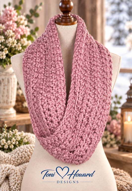 Handmade Dusty Rose Pink Crochet Infinity Scarf – Women's Fashion Accessory