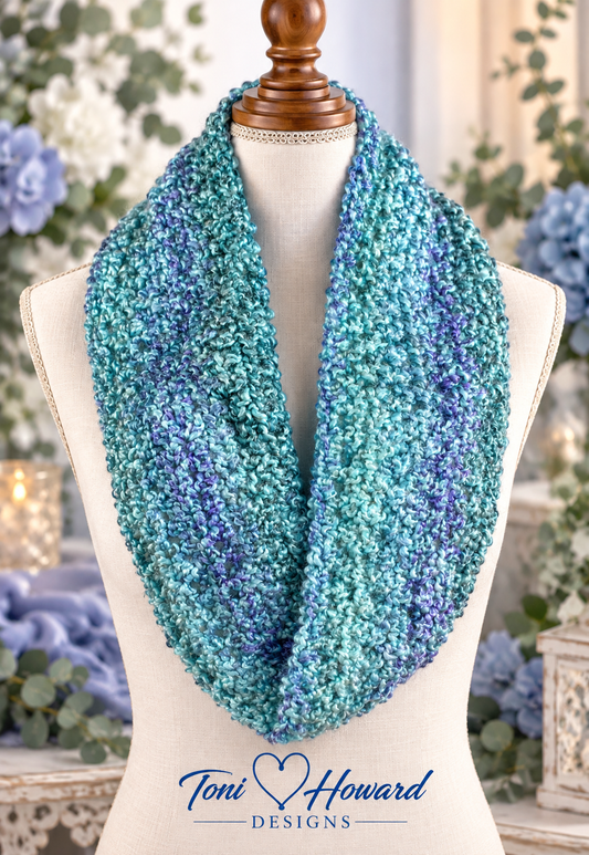 Handmade Blue Turquoise & Purple Crochet Infinity Scarf – Women's Fashion Accessory