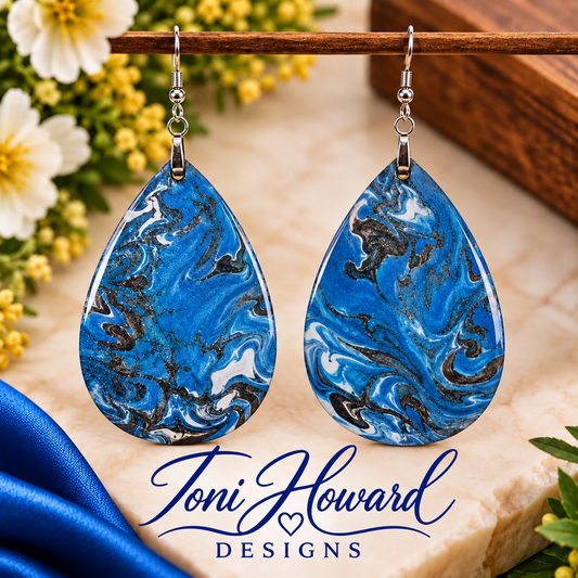 Hand Painted Tear Drop Iridescent Dangle Pendant Earrings