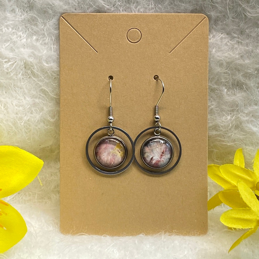 Hand Painted Glass Cabochon Gem Bezel Earrings