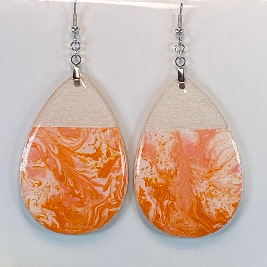 Hand Painted Tear Drop Color Block Iridescent Dangle Pendant Earrings