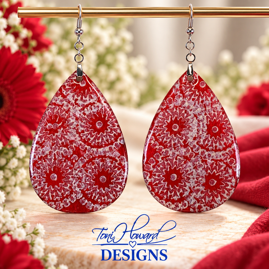 Hand Painted Tear Drop Iridescent Dangle Pendant Earrings