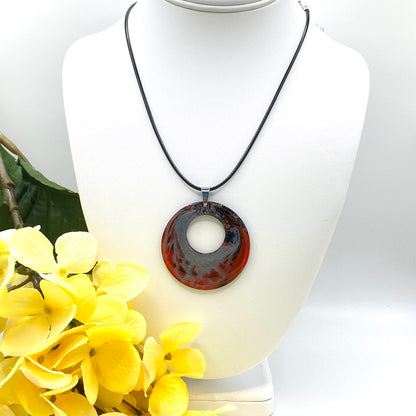 Hand Painted Iridescent Center Hollow Pendant Necklace