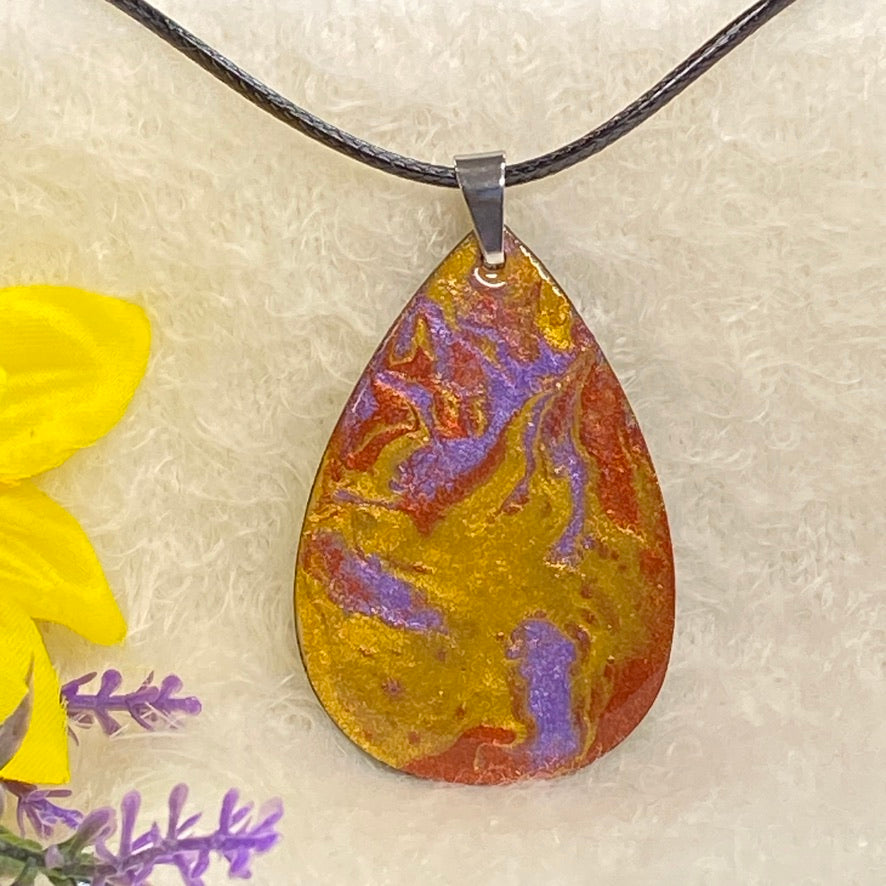 Hand Painted Iridescent Tear Drop Pendant Necklace