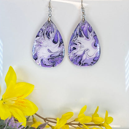 Hand Painted Tear Drop Iridescent Dangle Pendant Earrings